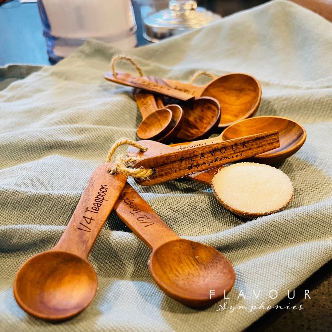A wooden measuring spoon set